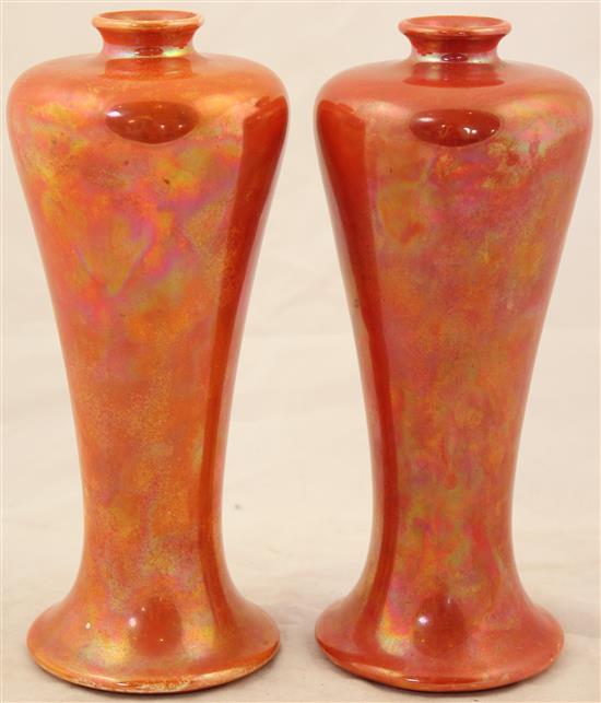 Pair of Ruskin orange lustre meiping shaped vases, c.1920(-)